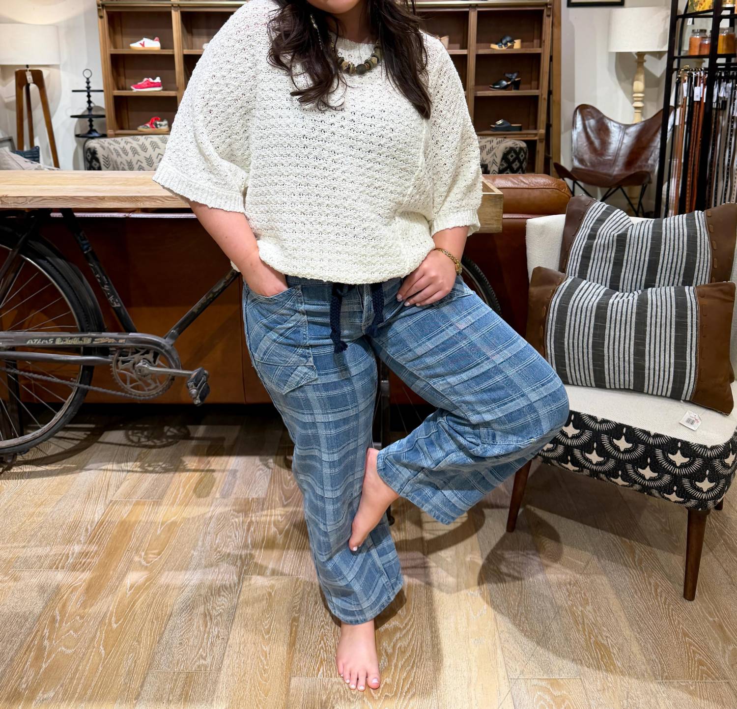 Aaron & Amber - Semi Barrel Jeans With Tie Belt - Plus