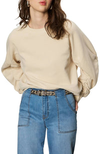 Sanctuary Shirred Sleeve Sweatshirt in vanilla cream - women's top