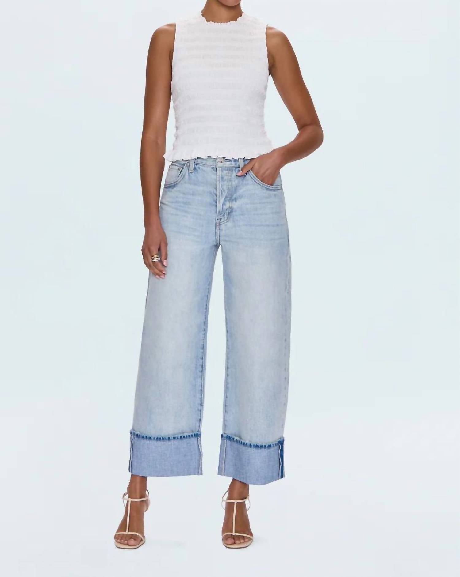 PISTOLA Ryder High Rise Cuffed Straight Jeans in sunrise - women's jeans