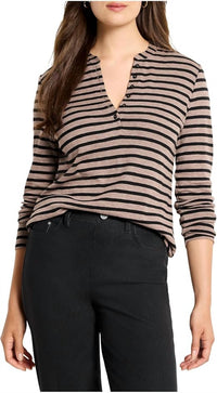 Nic + Zoe - Women's Striped Long Sleeve Henley Tee