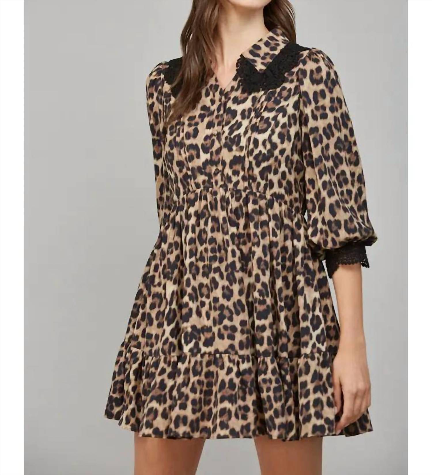 Fate by LFD Lace Trimmed Animal Print Dress in beige - women's dress