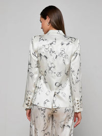 L'Agence Colin Silk Blazer in ivory grey faded chain - women's jacket - detail view