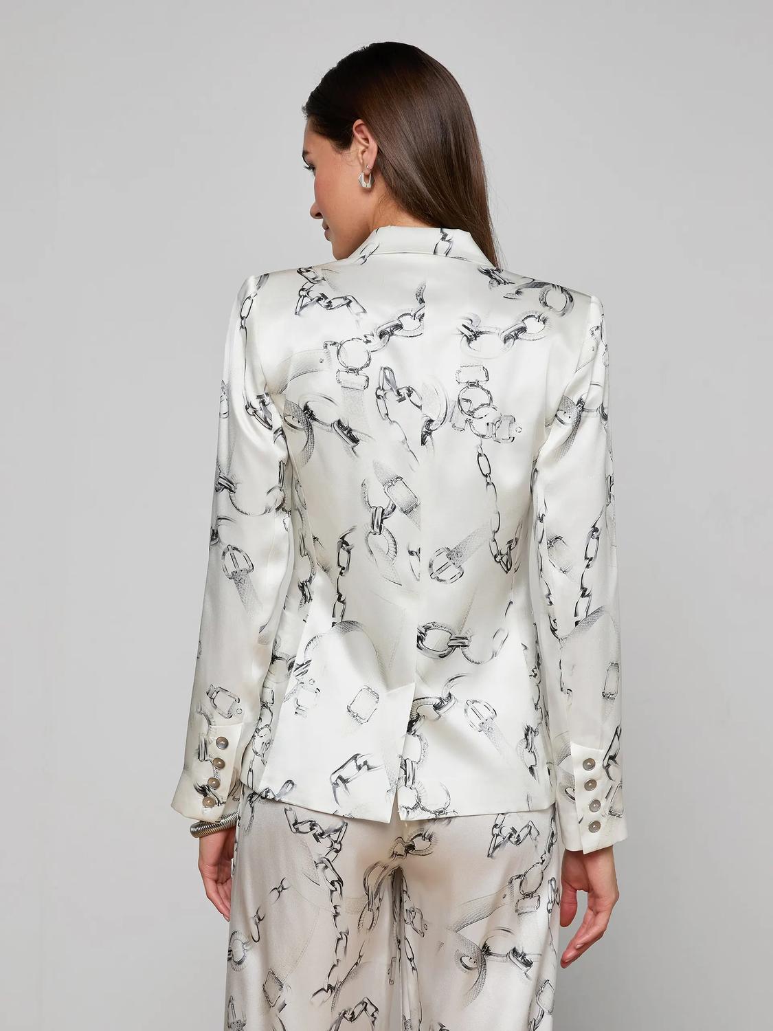 L'Agence Colin Silk Blazer in ivory grey faded chain - women's jacket - detail view