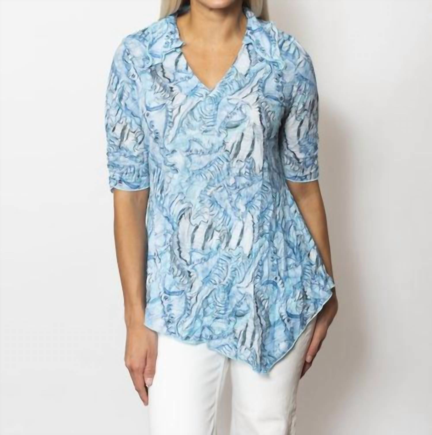 Sno Skins - Printed Crinkle Johnny Collar Top
