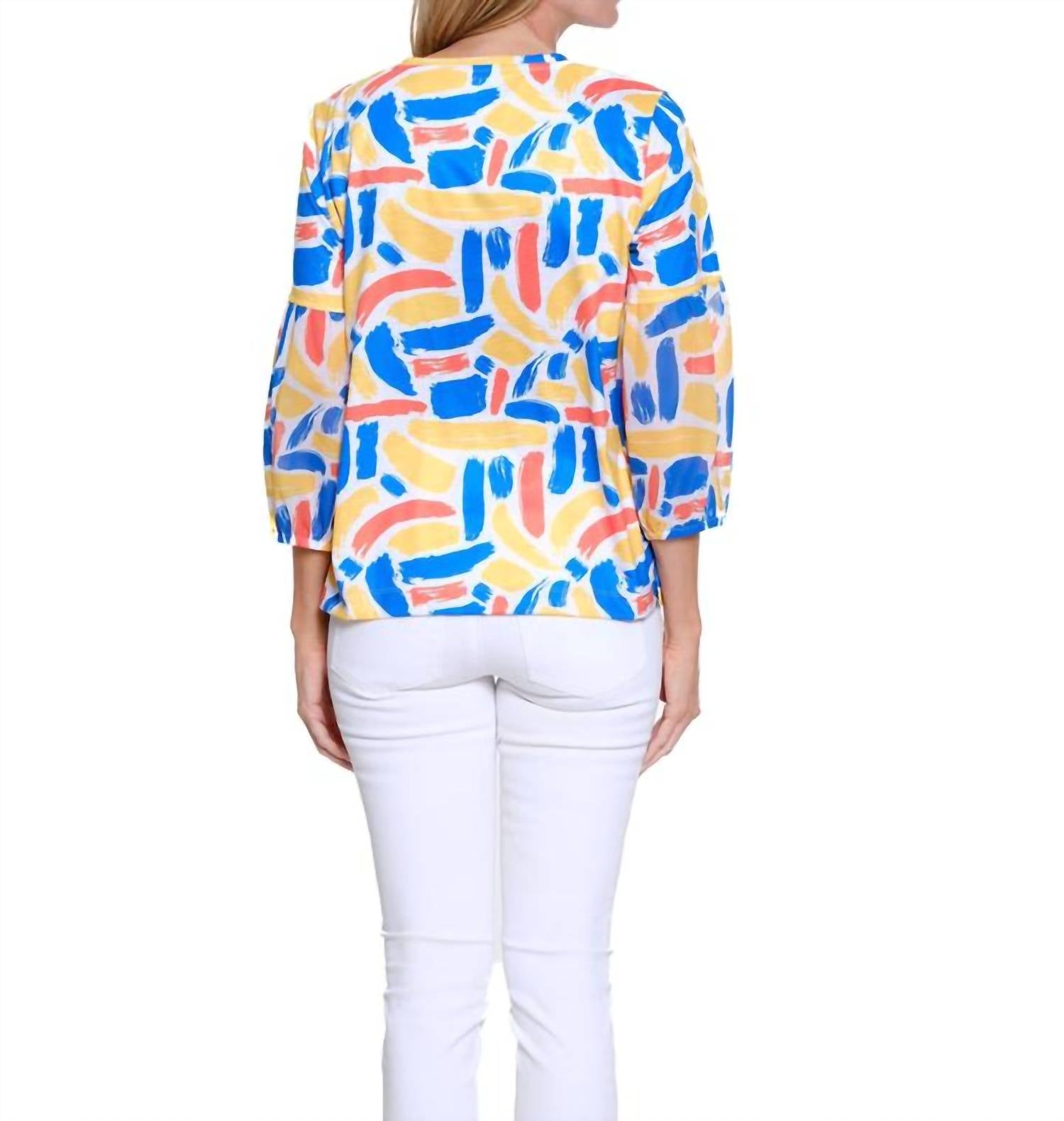 Multiples - Sunny Brushstroke Lantern Sleeve Top