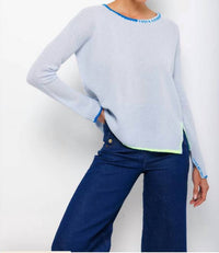 LISA TODD Emembroidered Long Sleeve Sweater in blue multi - women's sweater