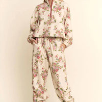 Davi & Dani - Flower Printed Half Zip Jacket
