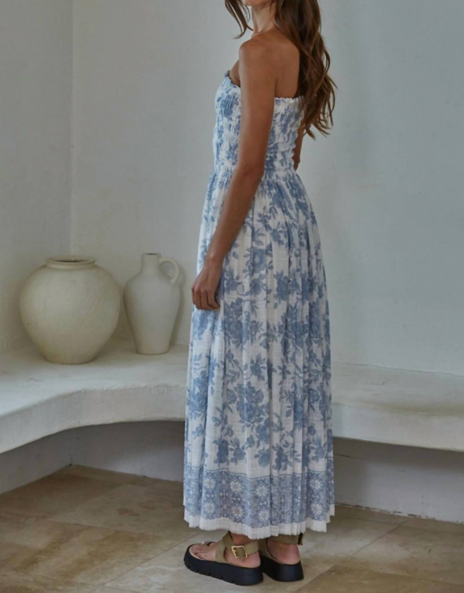 By Together - Floral Smocked Strapless Dress