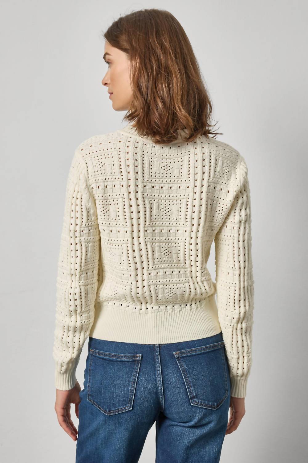 Lilla P - Patchwork Stitch Crewneck Sweater Top