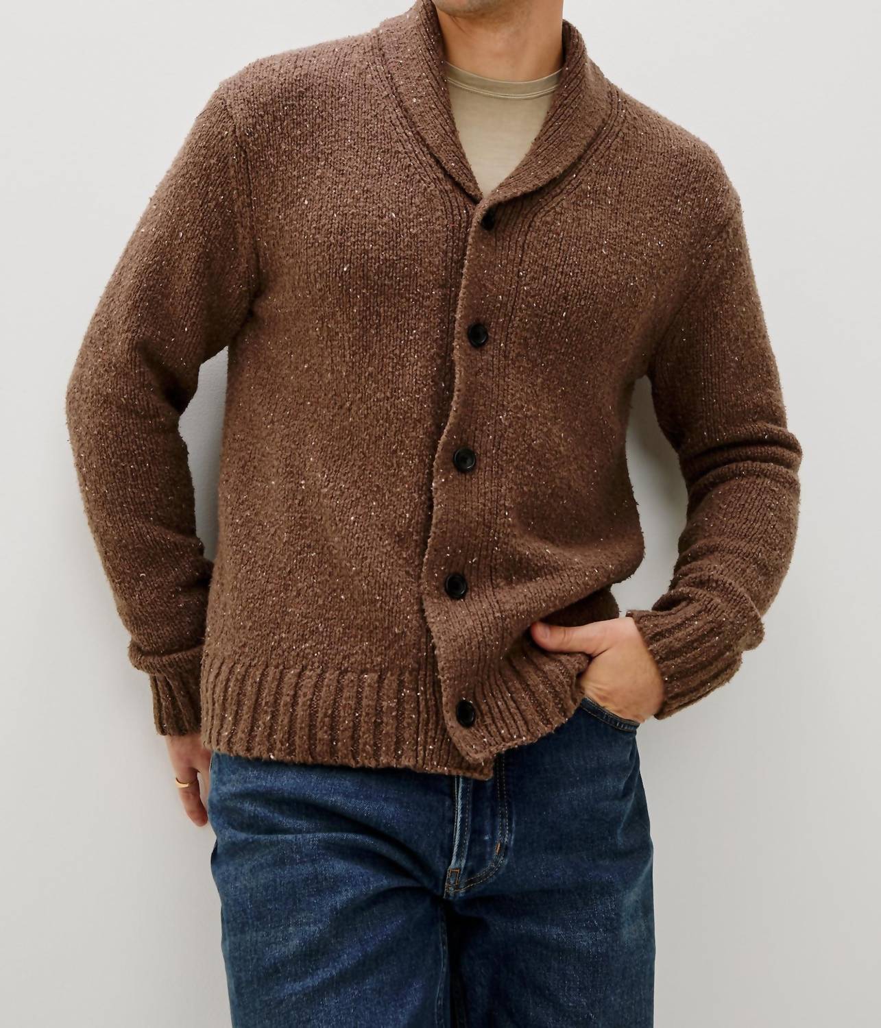 Rails Corden Knitted Cardigan in chestnut speckle - men's sweater