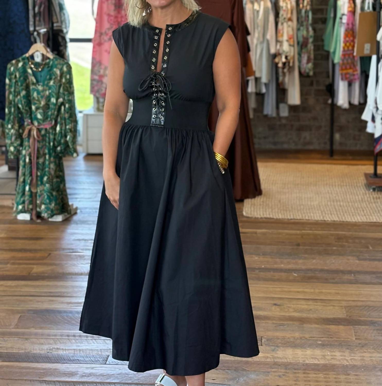 Enxin Fashion - Women's Lace Up Midi Dress