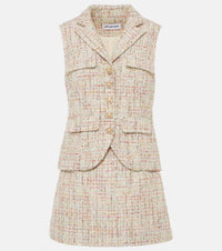 self-portrait Embellished Bouclé A-line Mini Dress in cream - women's dress - view 6