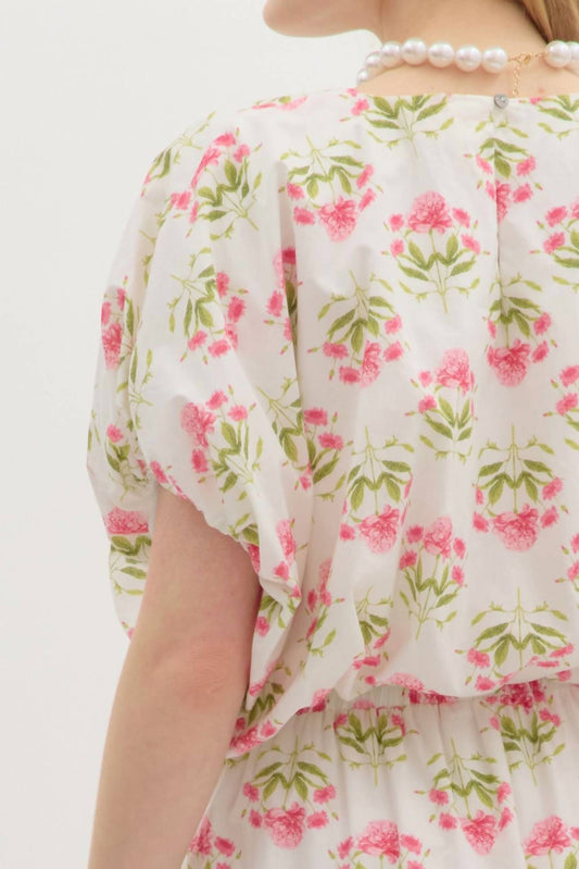 Entro - Floral Waist Hem Bubble Top