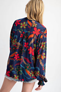 Easel Peach Blossom Floral Gauze Top - Plus in navy - women's blouse - alternate view
