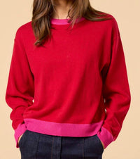 lalavon Two Tone Trim Sweater in red - women's sweater