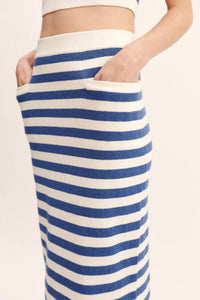 POSSE Ari Maxi Skirt in blue stripe - women's skirt - detail view