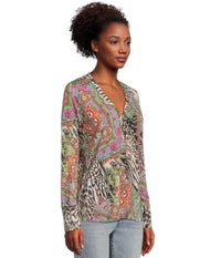 Johnny Was The Janie Favorite Henley Top in paisley tie - women's long sleeve top