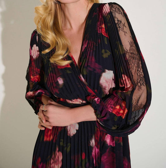 Joseph Ribkoff - Pleated Chiffon Floral Fit and Flare Dress