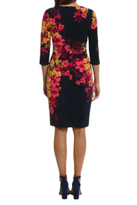 London Times - Floral Print 3/4 Sleeve Sheath Dress