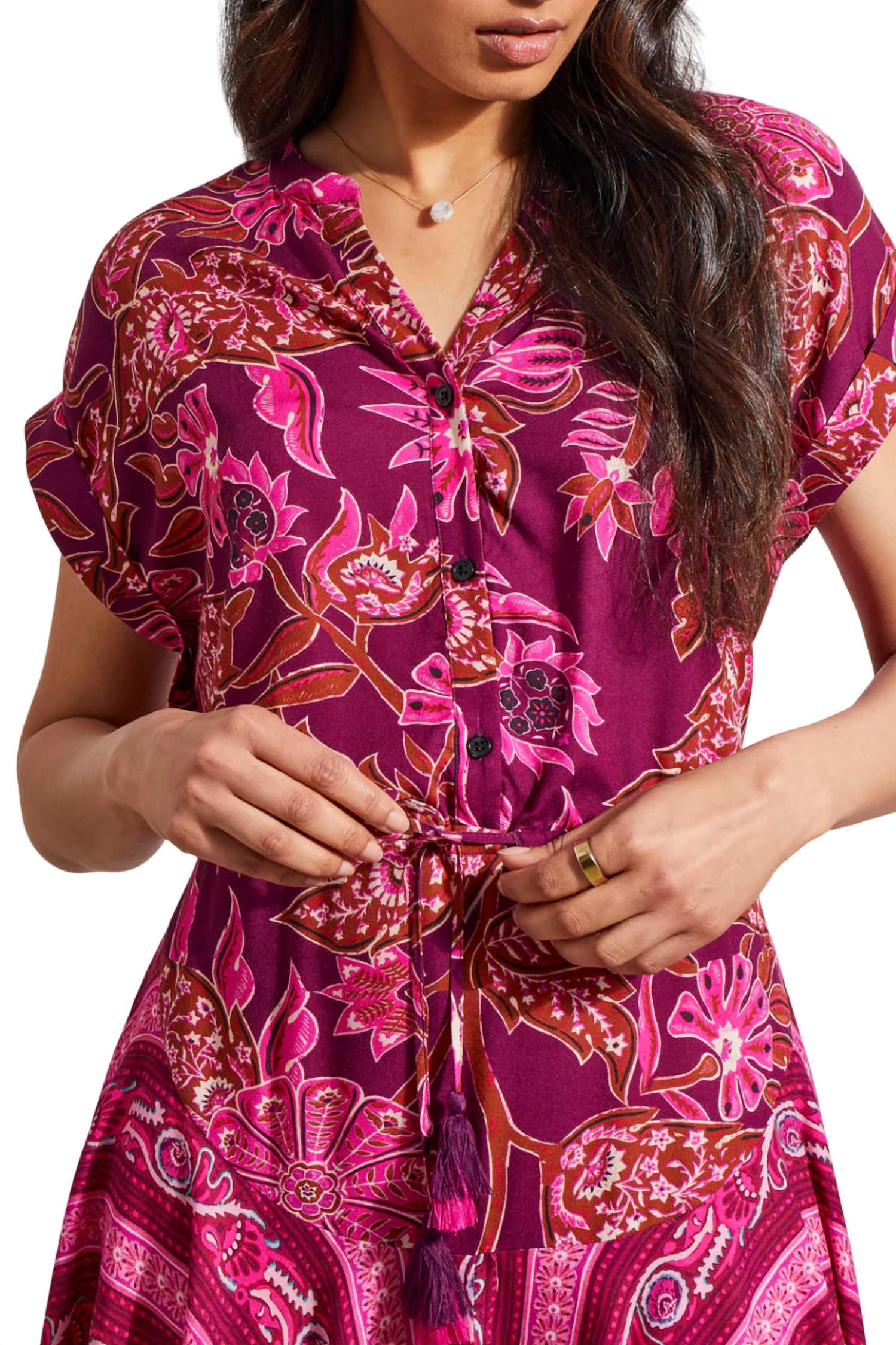 Tribal - Combo Print Dress With Waist Drawcord