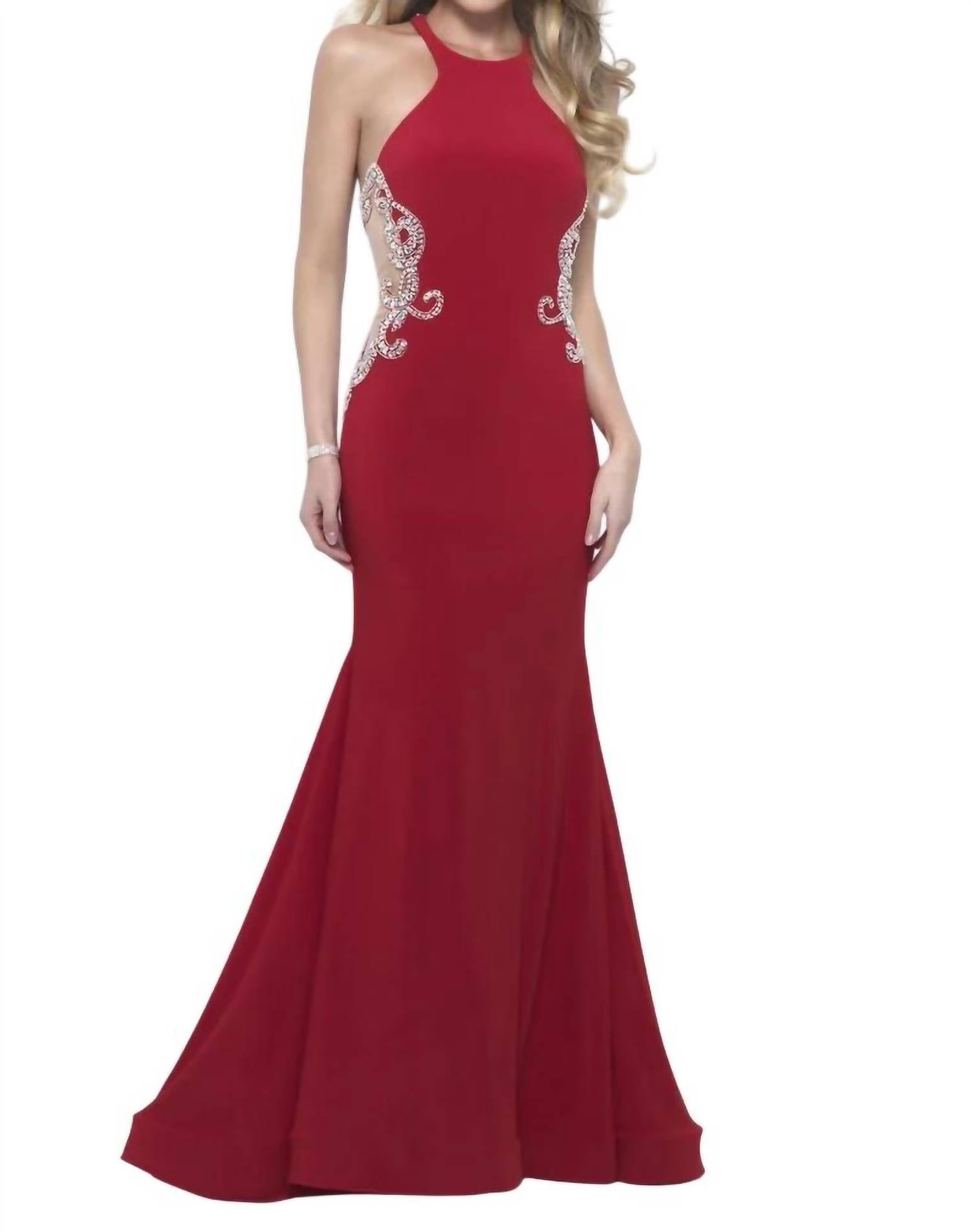 Blush Prom - Beaded Jersey Gown With Illusion Cutouts