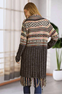ADORA Maya Fringe Hem Aztec Cardigan -plus in black - women's sweater - detail view