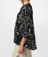 Joseph Ribkoff - Face Print V-neck 3/4 Sleeves Asymmetric Top