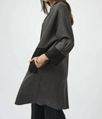Joseph Ribkoff Open Front Long Sleeve Cover Up in grey melange black - women's sweater - detail view