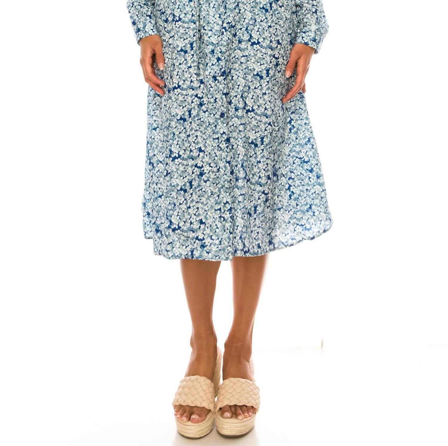 Vivid - Long Sleeve Belted Floral Shirt Dress