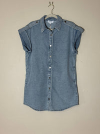 Ee:Some - Women's Denim Button Front Mini Dress With Cap Sleeve