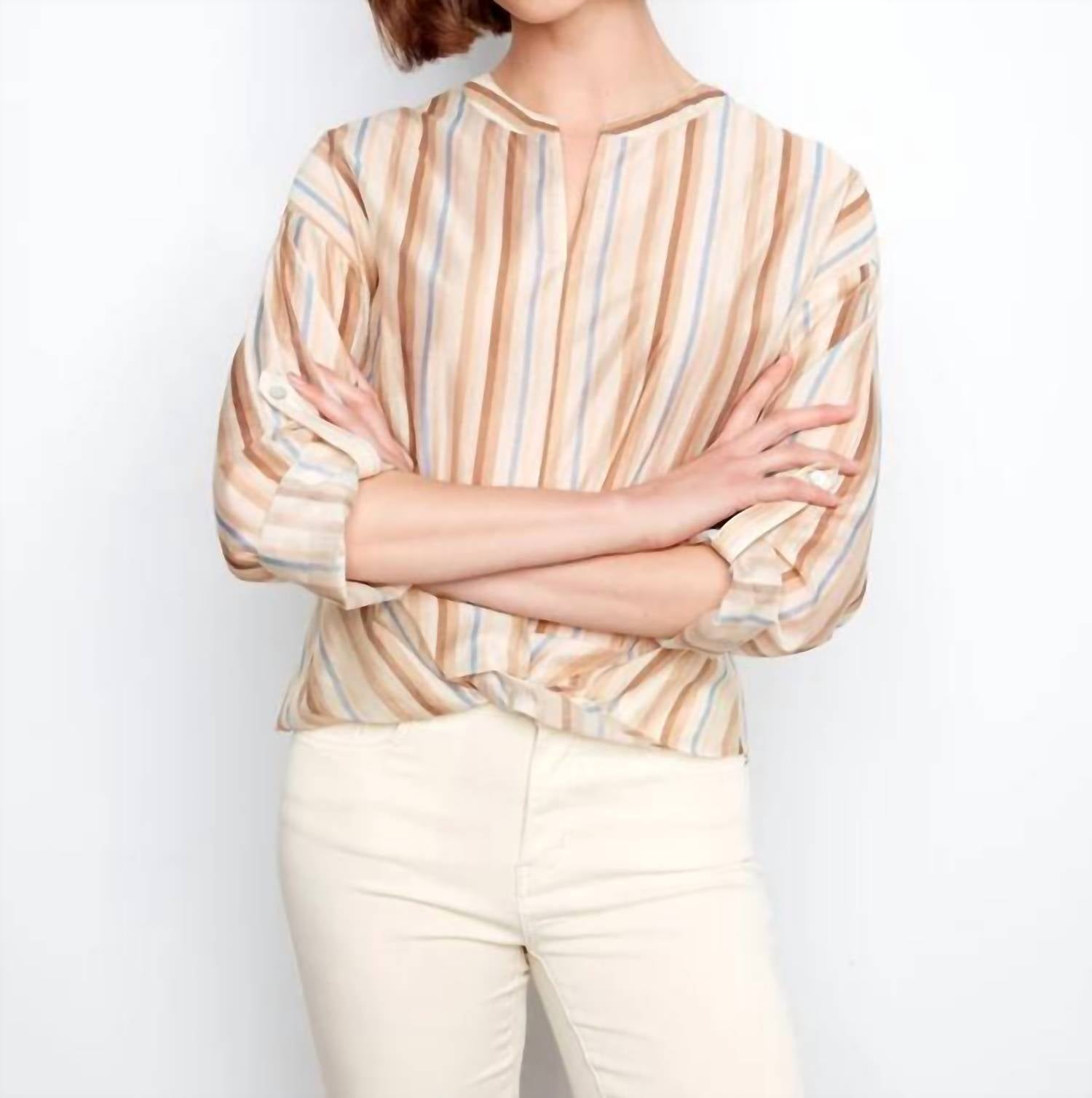 Charlie B - Printed Roll Up Sleeve With Knot Blouse
