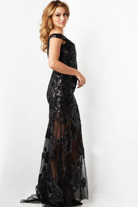 Jovani - Tulle Off Shoulder Sheer Gown