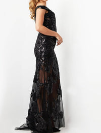 Jovani - Tulle Off Shoulder Sheer Gown