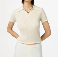 Guest In Residence Women’s Preppy Cashmere Shrunken Polo in residence women s preppy cashmere shrunken polo in cream - women's t-shirt