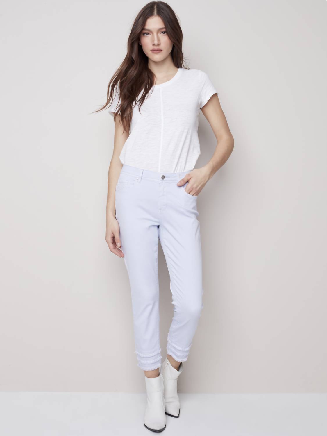 Charlie B - Frayed Cropped Hem Twill Pants