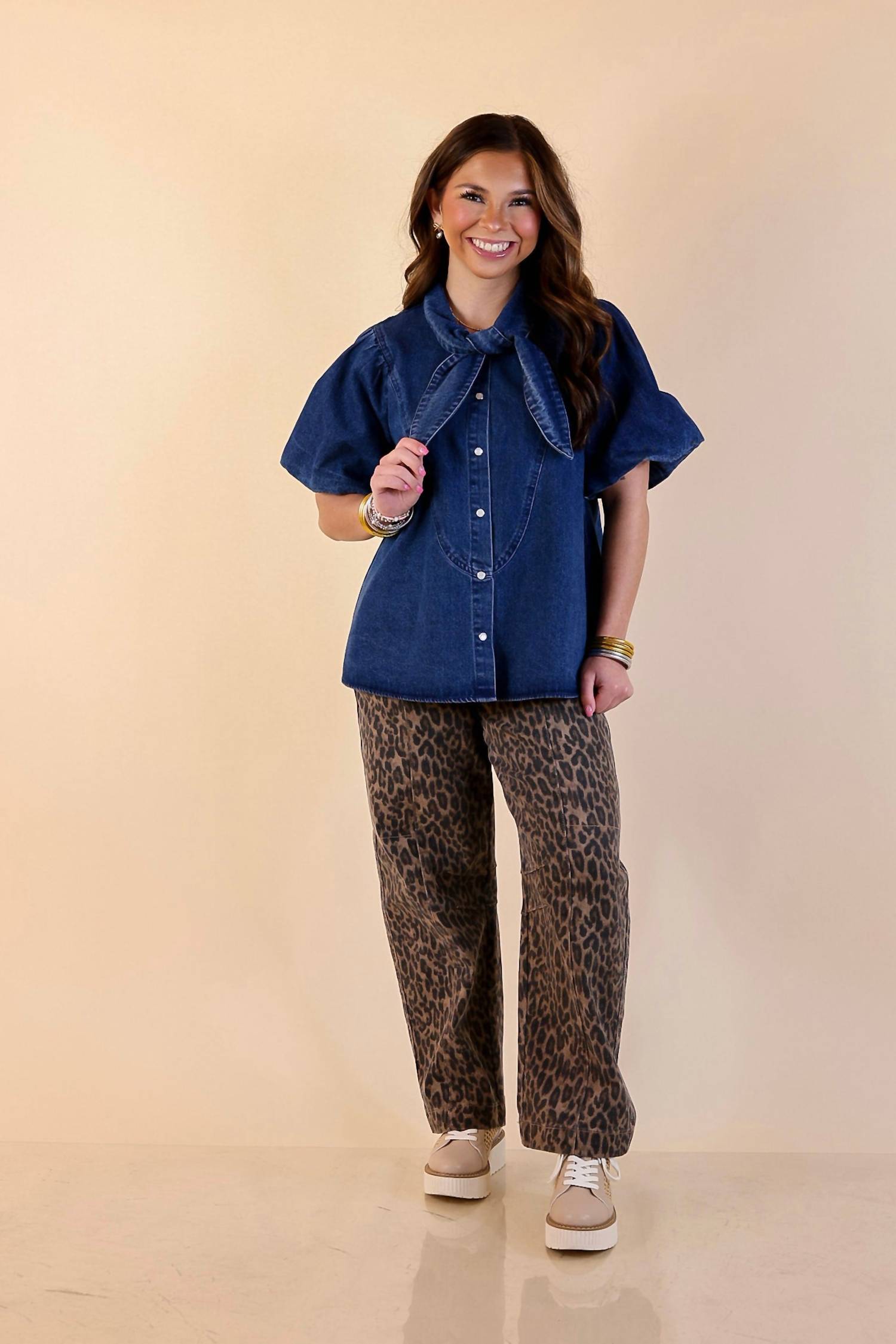 Entro - Front Tie Pearl Snap Button Top