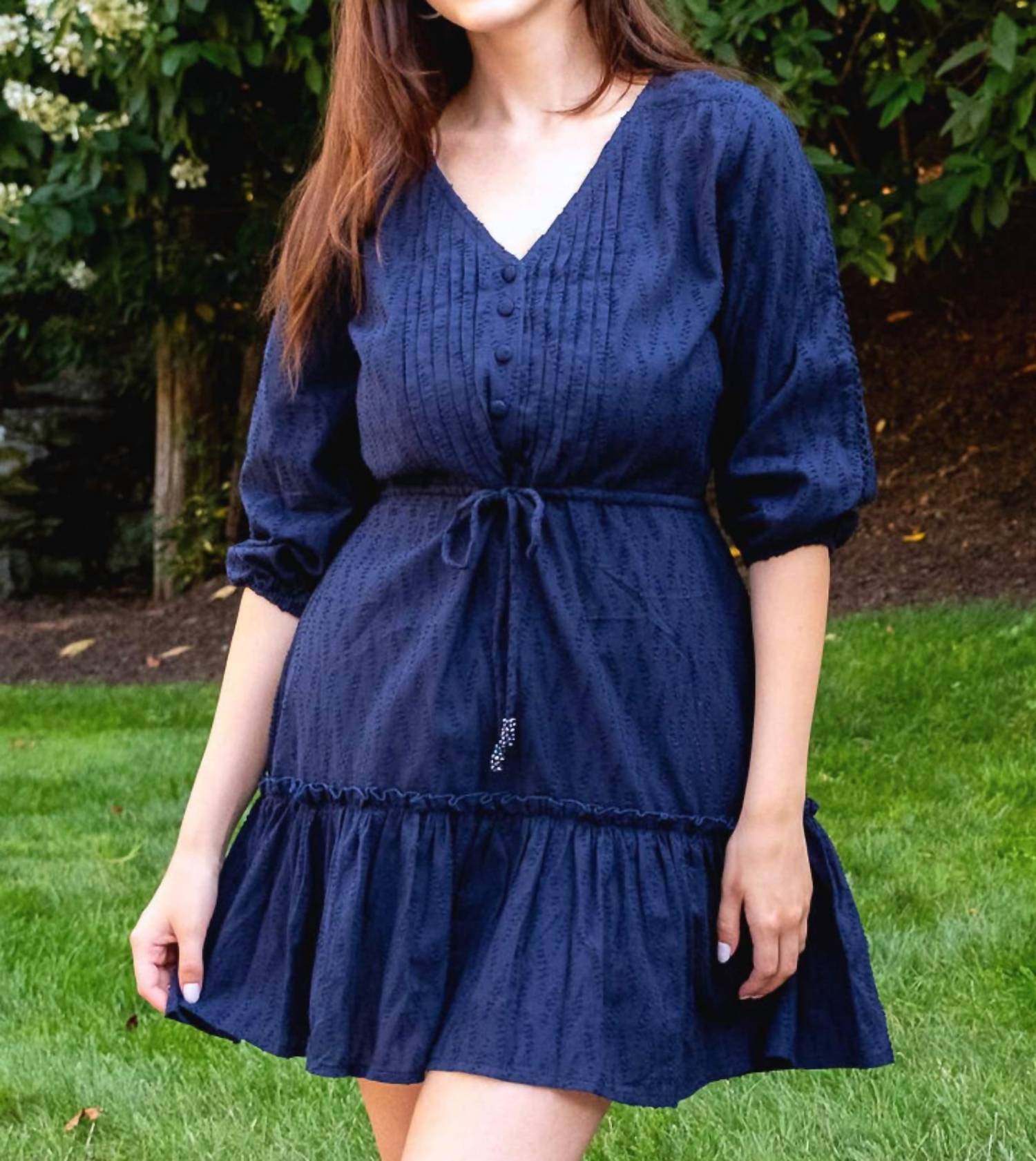 Walker & Wade Women's Carrie Short Dress in navy - women's long sleeve top - detail view