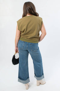 THML Studded Sleeveless Top in olive green - women's blouse - view 4