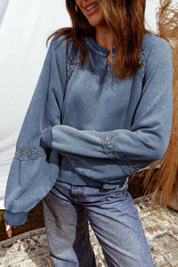 Hazel Blues - Lace Patchwork Mineral Wash Sweatshirt