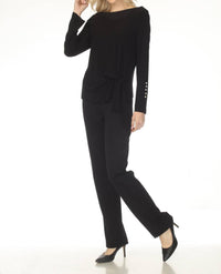 Joseph Ribkoff Boat Neck Waist Tie Long Sleeve Top in black - women's long sleeve top - view 4