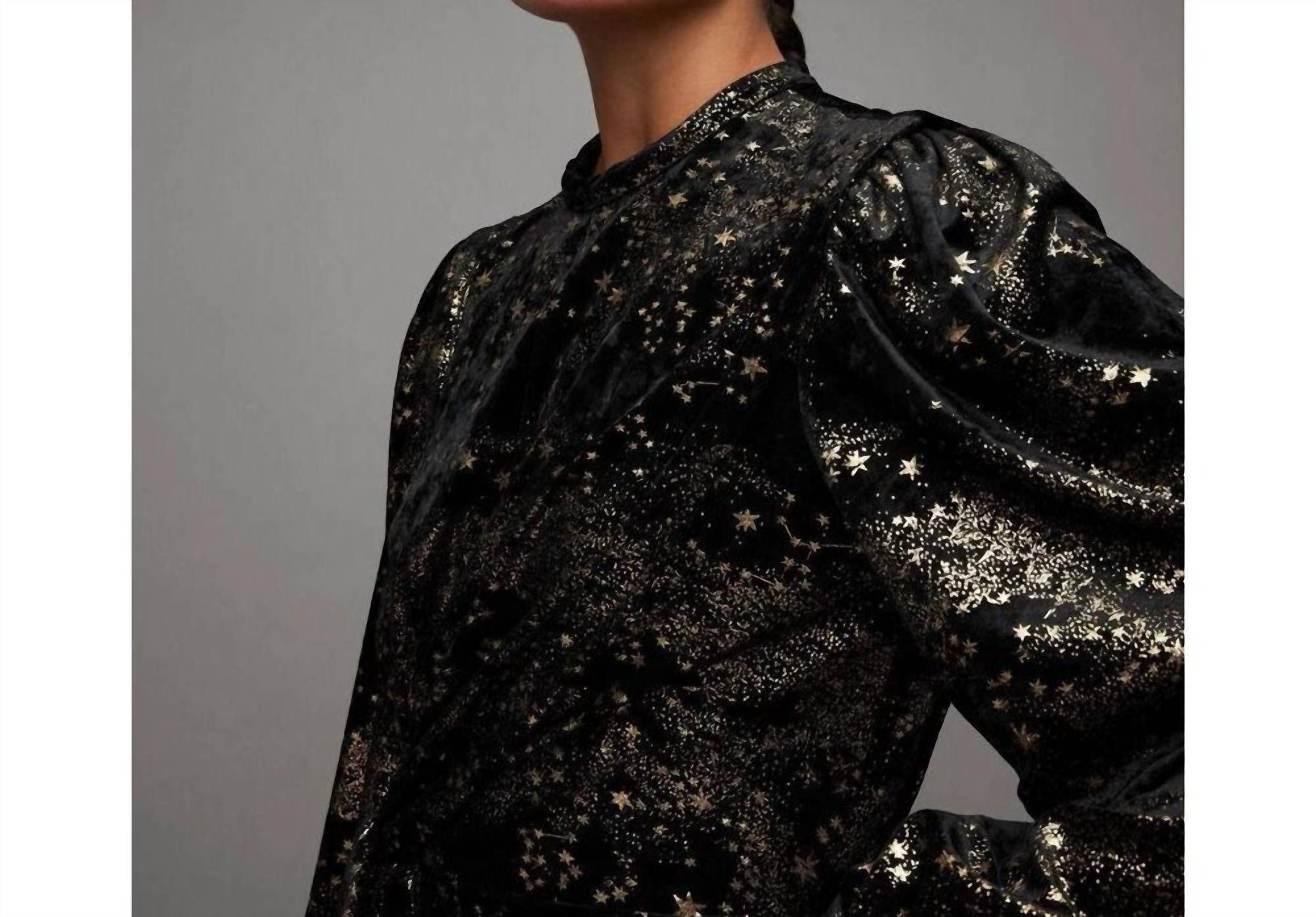 Allsaints - Jemima Star Dress Velvet Metallic Gold Printed