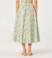 ASTR Wylda Floral Print Skirt in blue green multi floral - women's skirt - alternate view
