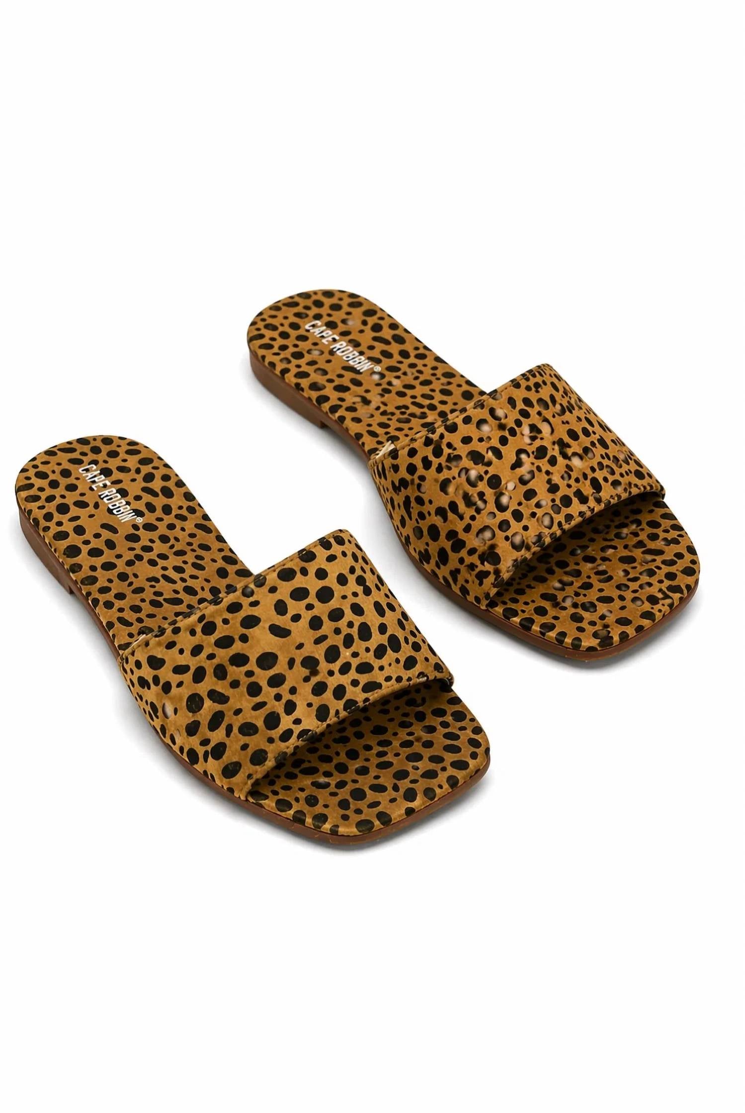 Cape Robbin - Women's Queens Sandal Cheetah Print Square Toe Slides