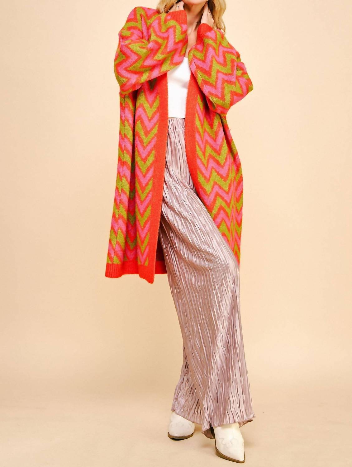Davi & Dani - Cozy Chevron Open Cardigan