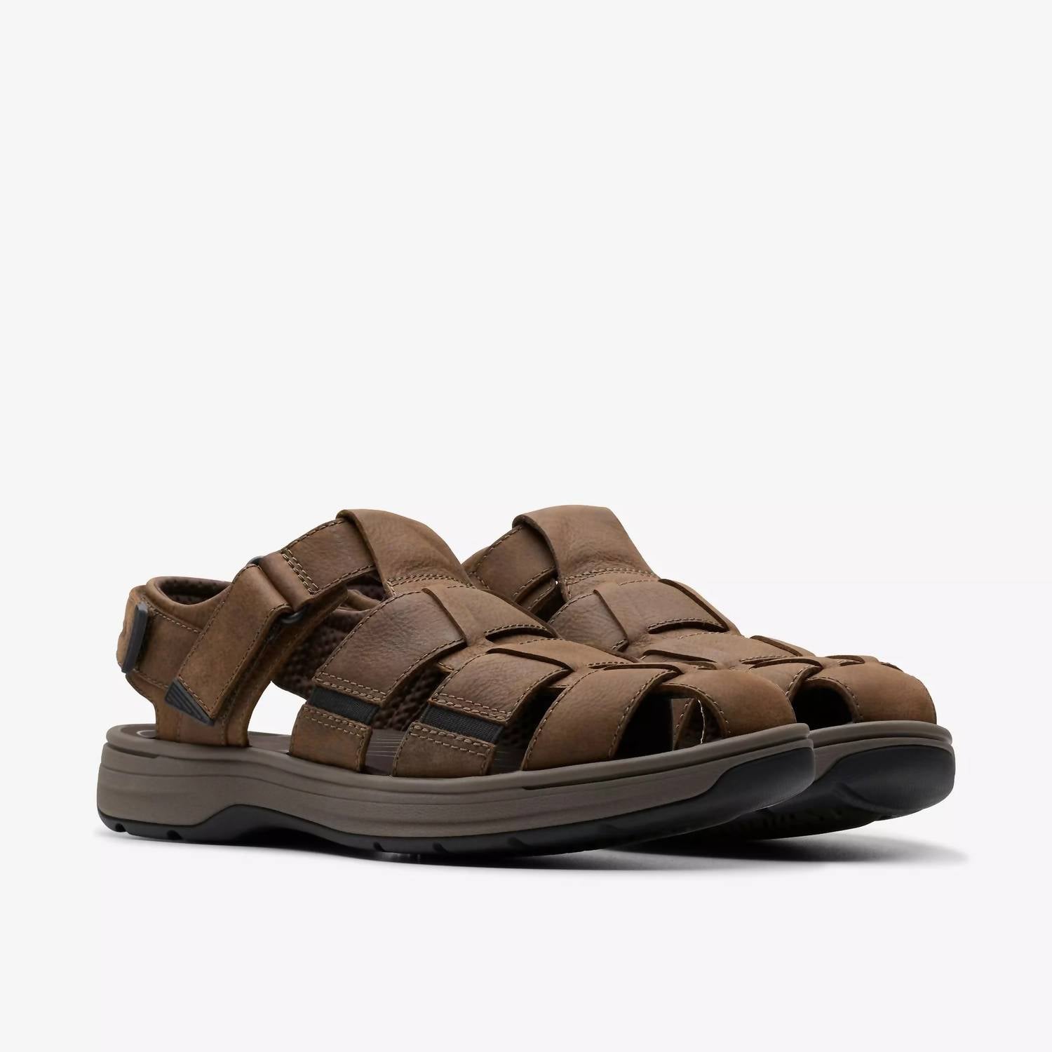 Clarks Men's Saltway Cove Sandals in dark brown leather - men's sandal