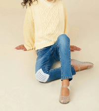Hayden Girls Girl's Textured Pattern Sweater in yellow - kids' sweater - detail view