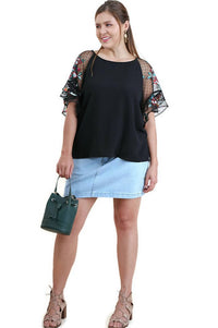 Umgee - Floral Embroidered Layered And Ruffled Sleeve Top