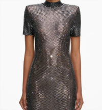 Self-Portrait - Rhinestone Mesh Midi Dress