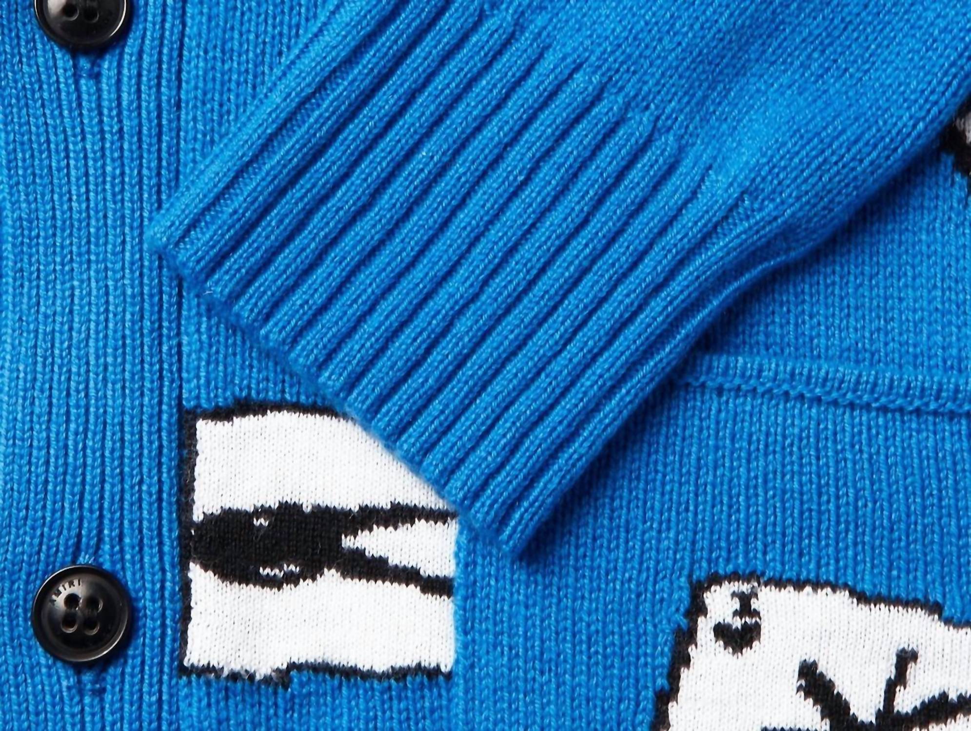 Amiri Cards Intarsia Cardigan Sweater in blue - men's sweater - view 6