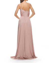 La Femme One-shoulder Jersey Gown in mauve - women's dress - detail view